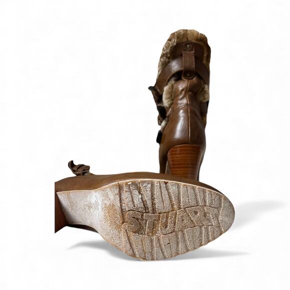 Stuart Weitzman Heeled Faux Fur Boots Boho Chic Rare Deisigner - Picture 4 of 7